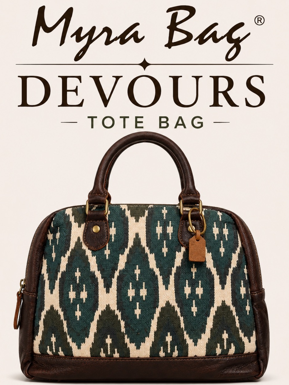 Myra Bag Devours Tote in Teal, Cream & Brown Leather